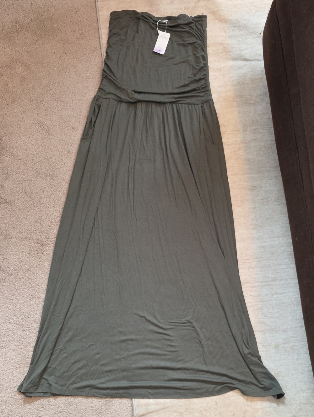 Strapless Olive Maxi Dress with Fold-Over Bodice